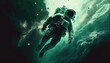 Astronaut Floating In Space, Green Landscape, 4K 