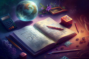 A fantasy math background featuring imaginary mathematical equations, formulas, and symbols, generative ai illustration