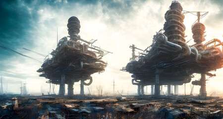 devastating futurist post apocalyptic industrial landscape. illustration. generative ai