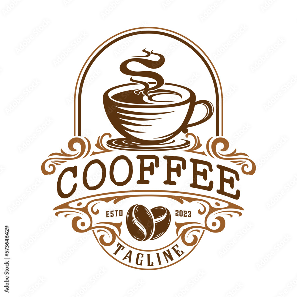 coffee logo illustration design. cup of coffee in vintage style, very  suitable for coffee business, coffee shop, label etc Stock Vector | Adobe  Stock