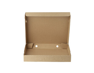 Blank brown open cardboard Pizza paper box isolated on a transparent background