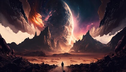 Wall Mural - a man under the galaxy sky idea for travel adventure in other world dimension, Generative Ai