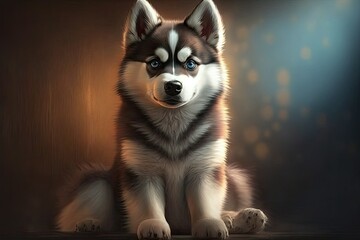 Wall Mural - Adorable and hilarious pet Siberian Husky. Generative AI