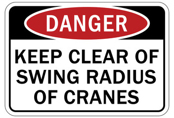 Wall Mural - Overhead crane hazard sign and labels keep clear of swing radius of crane