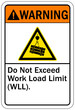 Overhead crane hazard sign and labels Do not exceed work load limit
