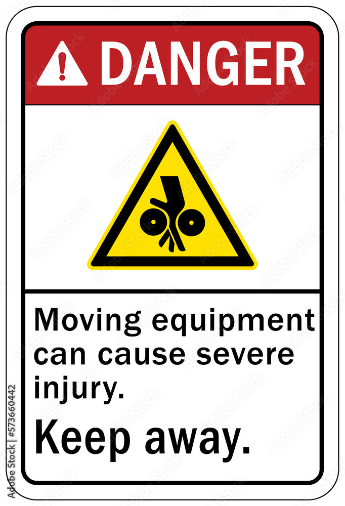 Pinch point hazard sign and labels moving equipment can cause severe ...