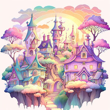 Small Cute Idyllic Fairytale Village, Generative Ai