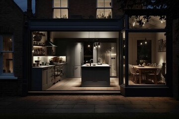 Wall Mural - Elegant Kitchen Extension to Classic British House at Evening 