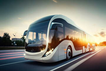 futuristic green energy eco-friendly electric bus, generative ai