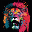 Colorful angry lion pop art vector illustration
