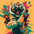Colorful angry tiger pop art vector illustration