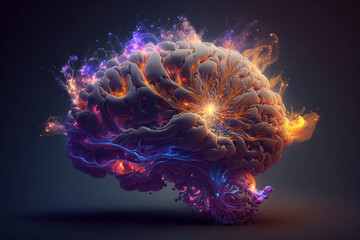 Wall Mural - An abstract concept of a colorful brain exploding with ideas