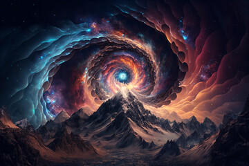 Wall Mural - A portal to another dimension above mountains