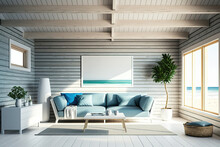 Luxury Ocean Beach House Apartment Suite Lounge Living Room, Generative Ai