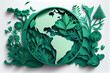Umwelt- Konzept zum Tag der Erde:  die Erde vor einem grünen und ökologisch nachhaltigen Hintergrund, Vektor Illustration - Generative Ai