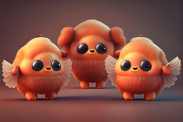 Sticker - Cute Cartoon Buffalo Wings Characters 3D Illustration. Created with Generative AI Technology