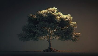Wall Mural - minimalistic abstract background with a tree in the desert, generative ai