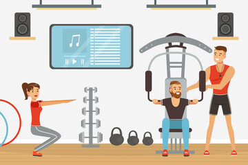 Sticker - Brutal Man Sports Coach Giving Instruction and Training in Gym Vector Illustration