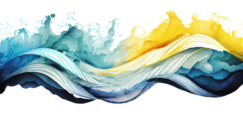 Blue and yellow abstract ocean wave texture. PNG. Transparent isolated Banner Graphic Resource as background for ocean wave abstract graphics. .