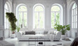 Stylish living room in light colors, Scandinavian style, generative AI