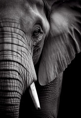 Wall Mural - Schwarz weiß Portrait von einem Elefant. Perfektes afrikanisches Wandbild - Generative Ai