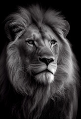 Naklejka na meble Schwarz weiß Portrait von einem Löwe. Perfektes Wandbild - Generative Ai