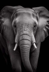 Wall Mural - Schwarz weiß Portrait von einem Elefant. Perfektes afrikanisches Wandbild - Generative Ai