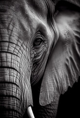 Wall Mural - Schwarz weiß Portrait von einem Elefant. Perfektes afrikanisches Wandbild - Generative Ai