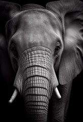 Wall Mural - Schwarz weiß Portrait von einem Elefant. Perfektes afrikanisches Wandbild - Generative Ai
