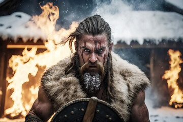 illustration of handsome strong and muscular viking warrior. historical viking culture concept. gene