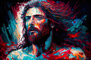 Manifestation of Jesus in Hard-Edge Painting Generative AI