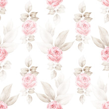 Floral Seamless Pattern With Pink Roses.