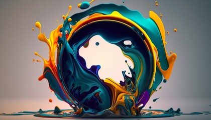 Wall Mural - Abstract Colorful Paint Pour - Circle Frame - Dripping - Generative AI