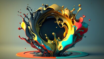 Wall Mural - Abstract Colorful Paint Pour - Circle Frame - Dripping - Generative AI