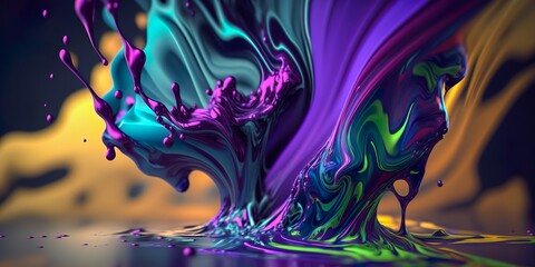 Wall Mural - Colorful Paint Pour - Abstract Background - Dripping - Generative AI