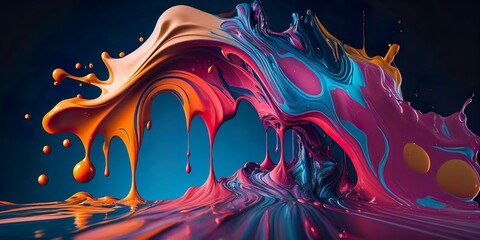 Wall Mural - Colorful Paint Pour - Abstract Background - Dripping - Generative AI