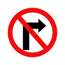 Do Not Turn Right Traffic Road Sign Isolate On White Background.