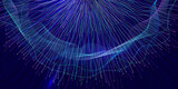 Fototapeta Dmuchawce - Data flow, neural connections, abstract design on tech blue background. Image for design on theme of artificial intelligence, big date, network analytics.