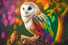 Squirrel Sized Owl Perched On A Tree. Generative AI