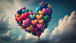 A cheerful and uplifting display of colorful heart balloons flying in the sky - a stunning wallpaper background