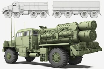 Canvas Print - Mounted on the frame of a Ural 375D truck is an outdated Soviet BM 21 Grad multiple launch rocket system. Rear shard from an MLRS 9K51 122mm gun. Mounted artillery consists of 40 stubby rails