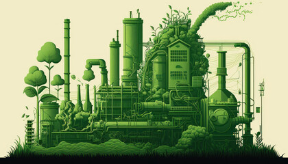 green factory industry power plant illustration dark Generative AI, Generativ, KI