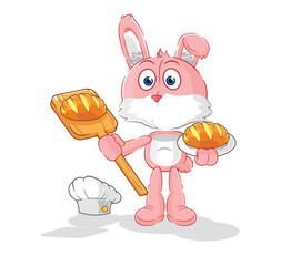 Sticker - pink bunny baker with bread. cartoon mascot vector