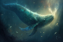 The Fantasy Whale Swims In Ocean, Creative Illustration, Generative Ai