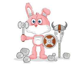 Wall Mural - pink bunny viking with an ax illustration. character vector