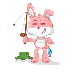 Wall Mural - pink bunny fisherman illustration. character vector