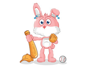 Canvas Print - pink bunny baseball Catcher cartoon. cartoon mascot vector