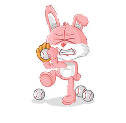 Poster - pink bunny baseball pitcher cartoon. cartoon mascot vector