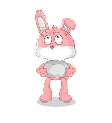 Canvas Print - pink bunny lifting rock cartoon character vector