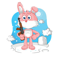 Wall Mural - pink bunny soldier in winter. character mascot vector